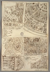 Études décoratives pour plafonds; Verso: Tête de profil avec casque antique