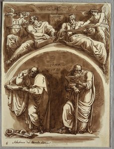 Lunette avec Saints Pierre et Paul, Matthieu et le prophète Isaïe, étude d