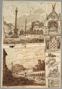 Piazza San Domenico à Bologne ; Piazza San Francesco et Villa Aldini à Bologne ; Étude de la tombe des Glossatori - Felice Giani