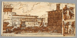 Page de carnet de croquis, Folio 57 : Étude après Piazza Emmanuelle à Bologne ; Verso, Détail architectural - Felice Giani