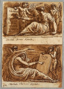 Deux dessins de Sibylles et deux putti