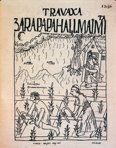 Un couple Inca Hatun Runa travaillant dans les champs en janvier - Felipe Huaman Poma de Ayala