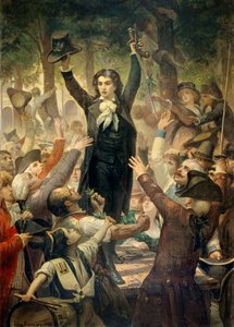 Camille Desmoulins harangue les patriotes dans les jardins du Palais Royal