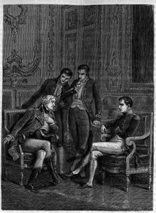 Jean Jacques Régis de Cambacérès (1753-1824) exposant à Bonaparte, alors Premier Consul, et à ses frères Joseph et Lucien, sa combinaison ingénieuse pour le faire nommer Bonaparte Consul à vie vers 1804
