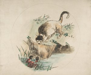 Décoration pour une assiette : Un chat chassant un crabe, 1850-1914 - Felix Bracquemond