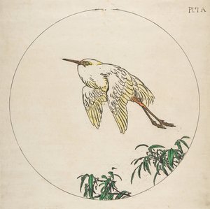 Décoration pour une assiette : Un héron volant au-dessus des branches de bambou, 1850-1914 - Felix Bracquemond
