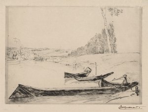 Petits bateaux de ferry sur les rives de la Seine - Felix Bracquemond