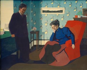 Intérieur fauteuil rouge et figures