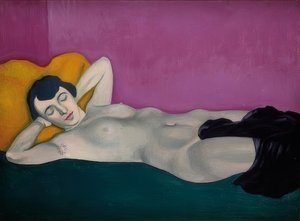 Femme allongée devant un fond violet - Felix Edouard Vallotton