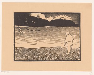Homme au coucher du soleil au bord de la mer