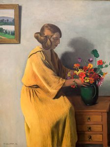 Femme avec un bouquet de fleurs
