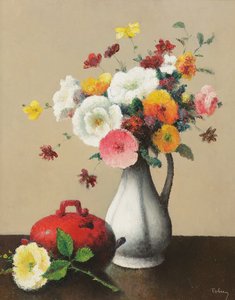 Vase blanc et boîte rouge