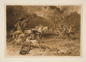 Dessin pour La Rencontre (Combat indien à cheval)