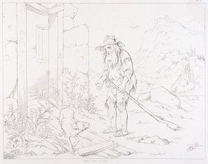 (Rip Van Winkle, illustration) Rip retourne à sa maison en ruines