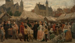 Une foire à Gand au Moyen Âge, étude, vers 1862 (huile sur toile) - Felix de Vigne