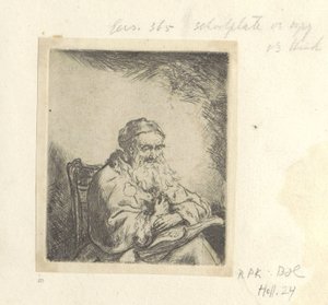 Vieil homme avec un trèfle sur sa veste - Ferdinand Bol (attributed to)