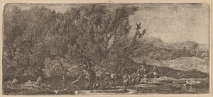 Bergers avec leur troupeau traversant un ruisseau - Ferdinand Kobell