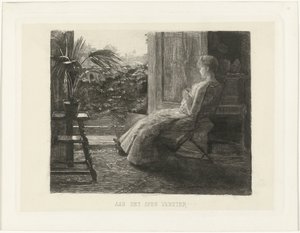 Jeune femme brodant près de la fenêtre ouverte - Ferdinand Oldewelt