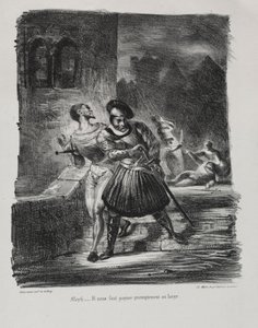 Illustrations pour Faust : Méphistophélès et Faust fuient après le duel, 1828