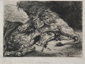 Lion dévorant un cheval, 1844