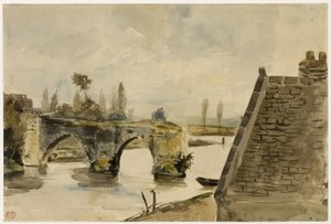 Le vieux pont de Nantes, vers 1827 (aquarelle sur papier vélin crème)