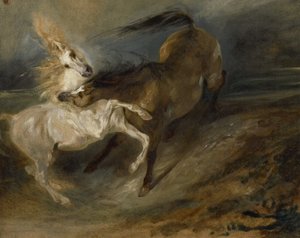 Deux chevaux se battant dans un paysage orageux, vers 1828 - Ferdinand Victor Eugene Delacroix