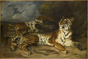 Jeune tigre jouant avec sa mère, 1830