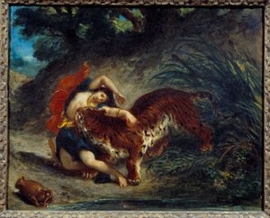 Jeune femme emportée par un tigre ou Indien mordu par un tigre - Ferdinand Victor Eugene Delacroix