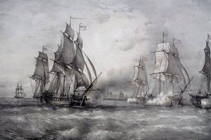 Paul Jones attaquant la flotte britannique commandée par Pearson et arrivant de la mer Baltique - Ferdinand Victor Perrot