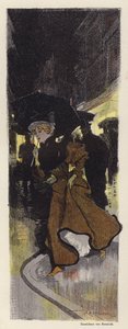 Femme marchant dans une rue pluvieuse la nuit