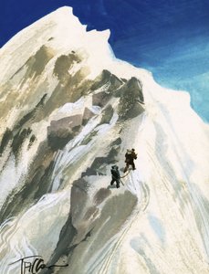 Hillary et Tensing se frayent un chemin pas à pas le long d