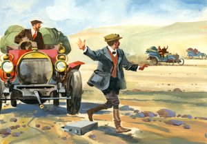 Course automobile de 10 000 miles (gouache sur papier) - Ferdinando Tacconi