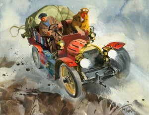 Course automobile de 10 000 miles (gouache sur papier)