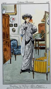 Costumes parisiens : Tailleur en velours blanc rayé de loutre et garnitures - Fernand Siméon
