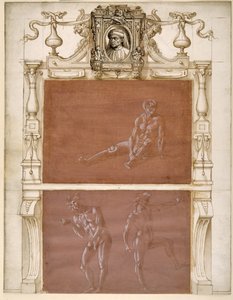 Un homme nu assis et deux hommes nus
