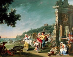 Tarantelle à Margellina, vers 1750, par Filippo Falciatore (actif 1737-1768) - Filippo Falciatore