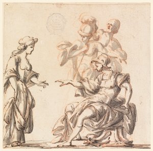 Dessin, Un guerrier classique reçoit une femme, milieu du XVIIIe siècle