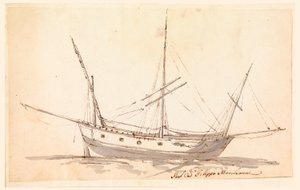 Dessin, un navire à voile, vers 1780