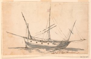 Dessin, un navire à voile, vers 1780