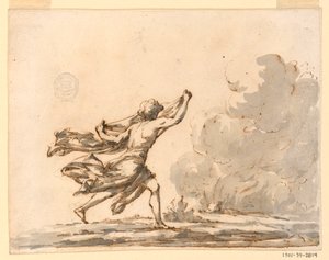 Dessin, Un jeune homme courant vers un feu, milieu du XVIIIe siècle