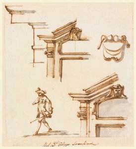 Dessin, détails architecturaux et étude de figures, 1760-75 - Filippo Marchionni