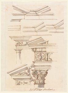 Dessin, Études pour les entablements et le fronton, vers 1770 - Filippo Marchionni