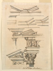 Dessin, Études pour les entablements et le fronton, vers 1770 - Filippo Marchionni