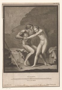 Faune nu attaquant un jeune homme ou une nymphe nue
