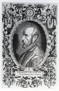 Abraham Ortelius, frontispice de son Theatrum Orbis Terrarum, 1579