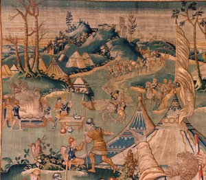 Tapisserie flamande. Camp militaire près de la rivière Granikos. Atelier d