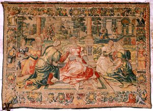 Tapisserie flamande. Série Marc Antoine et Cléopâtre. Cléopâtre et sa cour. Modèle Carton attribué à Pieter Coecke van Aelst. Manufacture Bruxelles(?). Seconde moitié du 16ème siècle.
