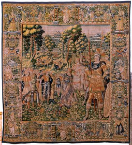 Tapisserie flamande. Série Histoire de Cyrus. Astyage reconnaît Cyrus. Anonyme, basé sur Michiel Coxcie. Atelier Anvers. Soie et laine. Vers 1590.