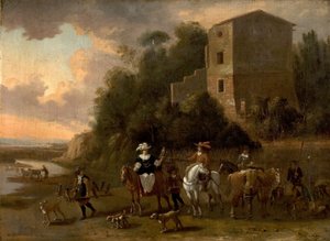 Partie de fauconnerie - Flemish School