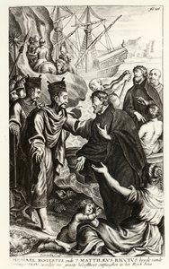 Michael Rogerius (1543-1607) et Matthaeus Riccius (1552-1610) arrivant sur la côte de Chine, illustration d
